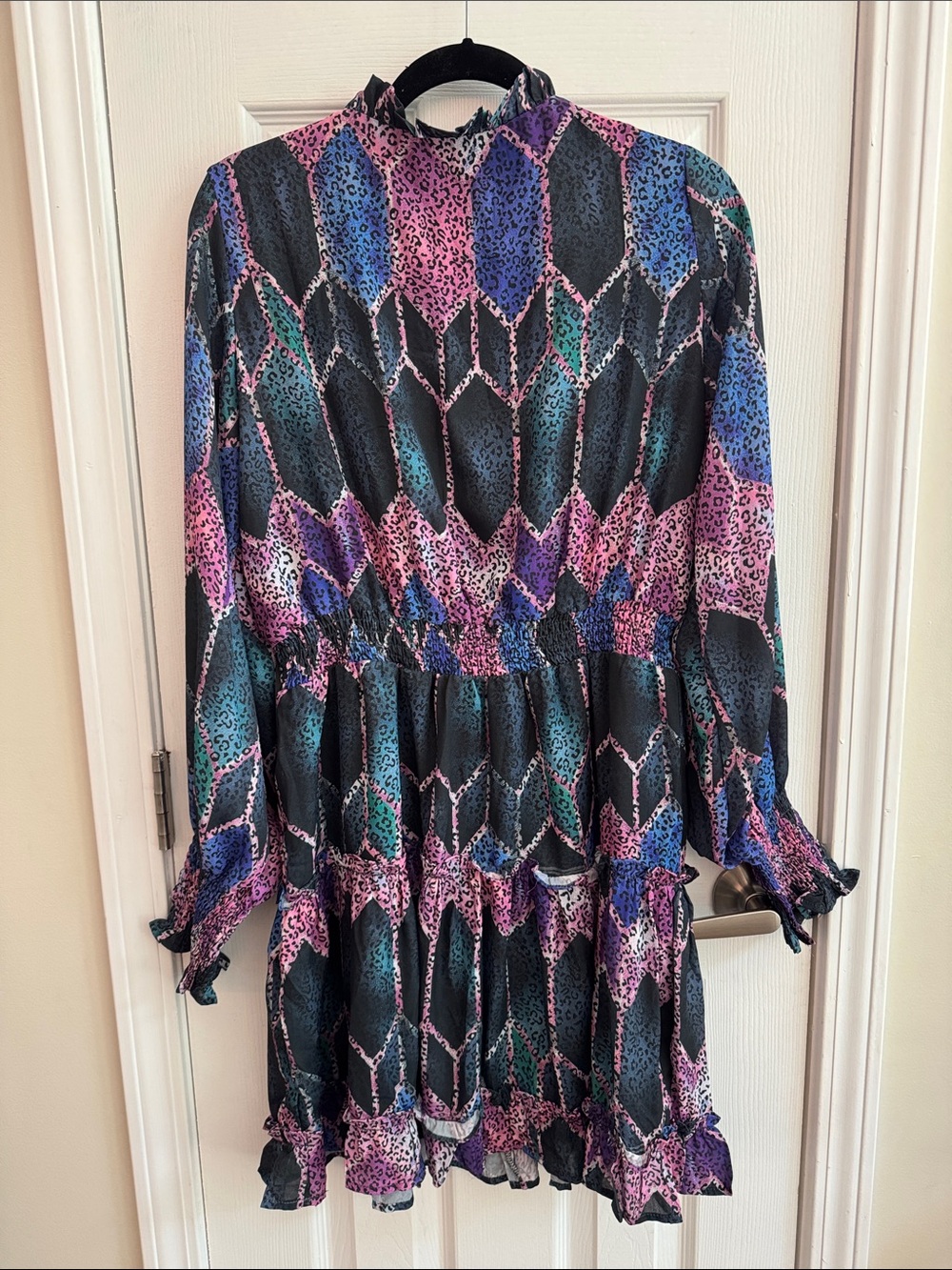 MULLA Long Sleeve Animal Print Geometric Multi Colored Dress Size Large - Picture 2 of 6